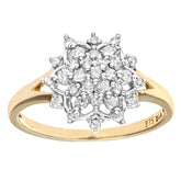 0.3ct Round Diamond Pave Set Flower Cluster Ring in UK Hallmarked 9ct Yellow Gold